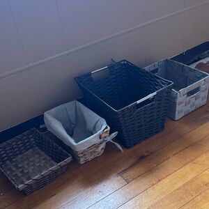 Woven Storage Basket Collection - Gray and Natural